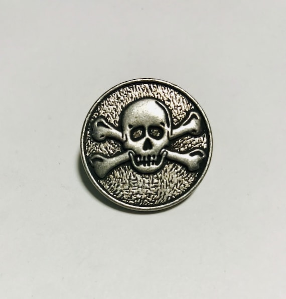 none - Gunmetal Skull & Crossbones Metal Button - 25mm / 1 inch - Dill Buttons Brand