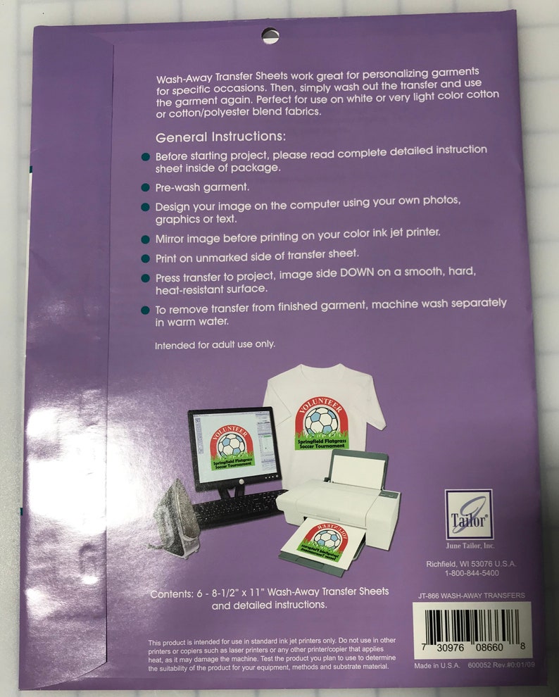 Ironon Washaway Transfers for Ink Jet Printers June Tailor Etsy