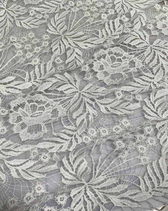Ivory Leafy Floral Schiffli Lace Fabric