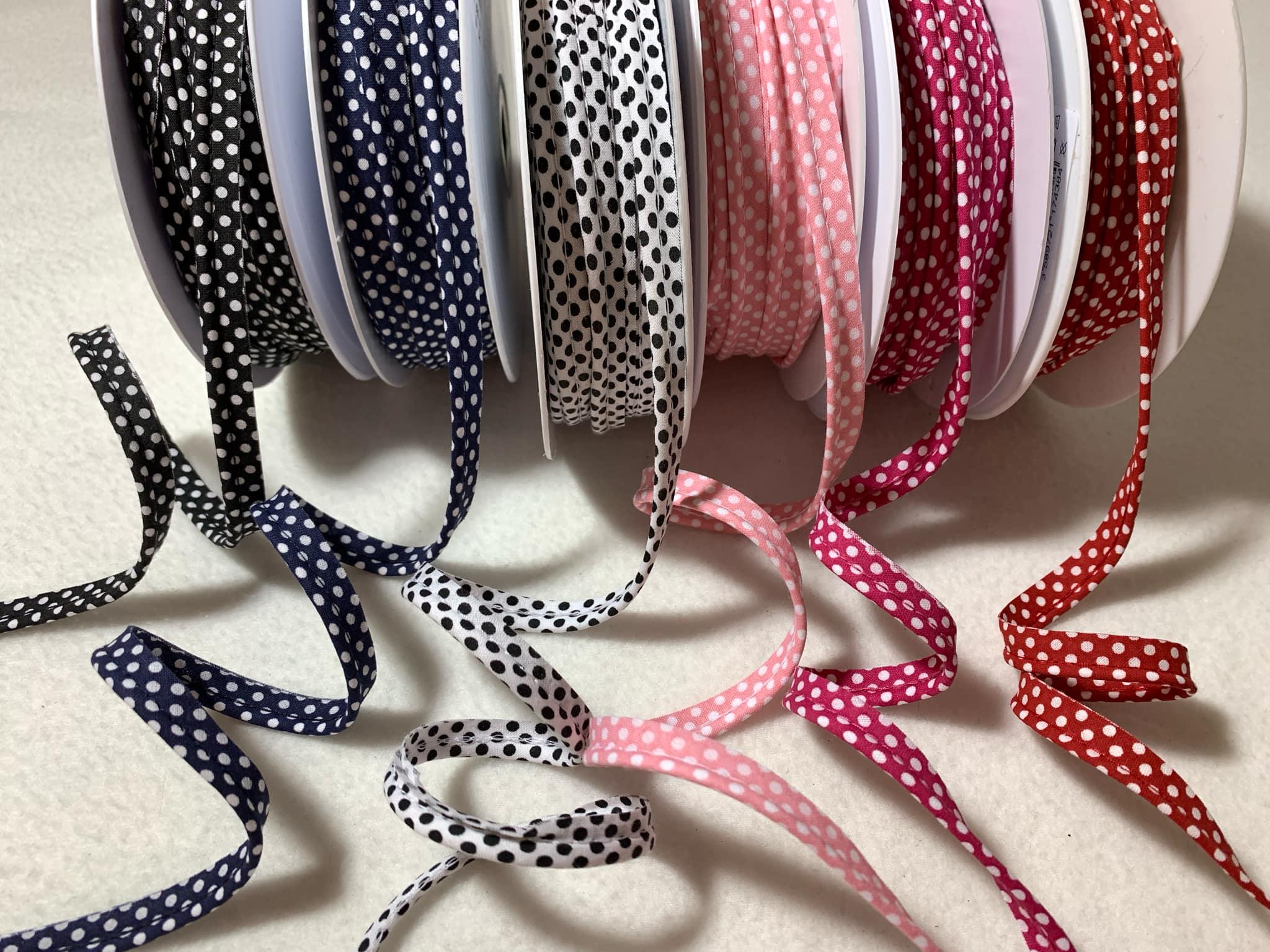 Polka Dot 100% Cotton Piping Trim Made in France (6 Colors to choose from) (2 yards)