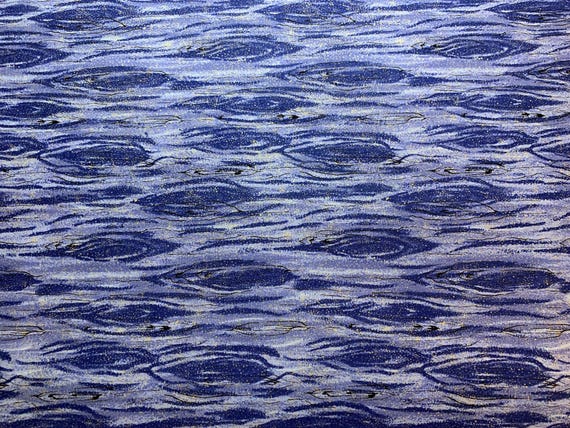 gold cotton fabric - Blue Wood Grain with Gold Metallic Cotton Fabric Vintage 90's OOP