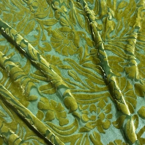 YELLOW GREEN Floral Burnout Hand Dyed Silk Velvet Fabric