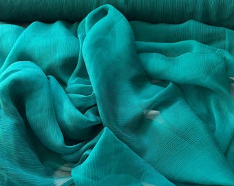 Teal Green - Crinkle Silk Chiffon Fabric