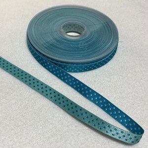 Teal & Turquoise Reversible Polka Dot Jacquard Ribbon Trim Made in France 3/8&quot; wide