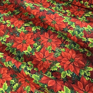 Red Christmas Poinsettia Floral - by Elizabeth&#39;s Studio Cotton Fabric