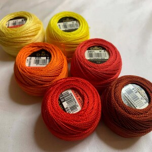 lot of 6 DMC 116 8 Perle Cotton Thread Balls, Size 8 new #84 Sunset