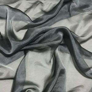 Silver - Iridescent Silk Chiffon Fabric