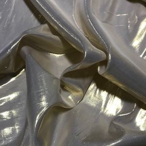 Gold on White Metallic Silk Lame Chiffon Fabric