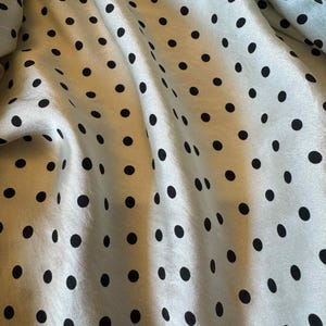 Hand Dyed Silk CHARMEUSE Fabric Ecru & Black Small Polka Dots