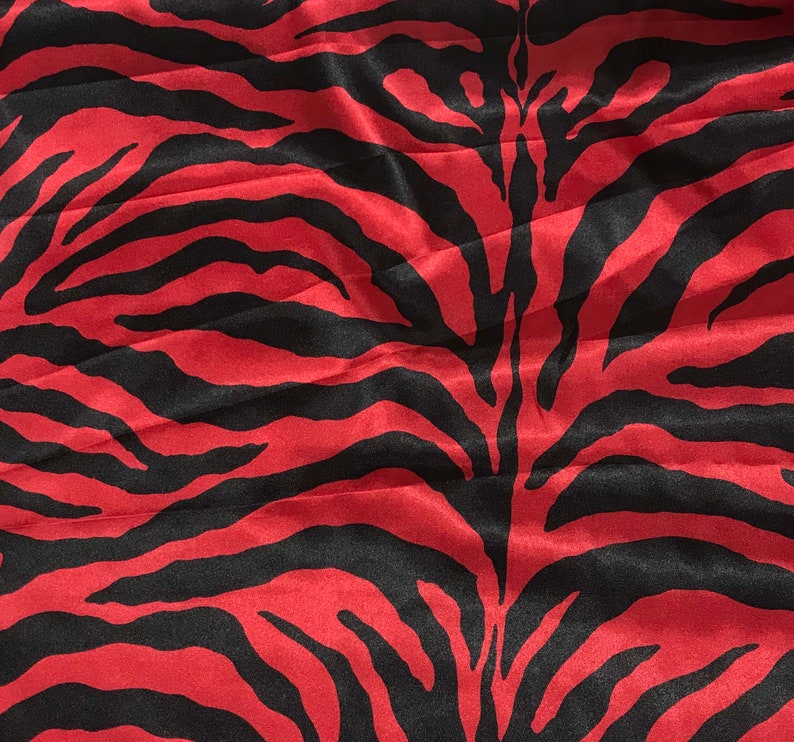 Red & Black Zebra Stripes Faux Silk Charmeuse Satin Fabric Etsy