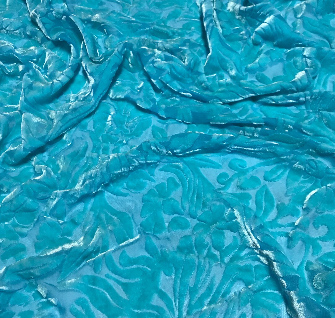 TURQUOISE BLUE Floral Burnout Hand Dyed Silk Velvet Fabric - Etsy