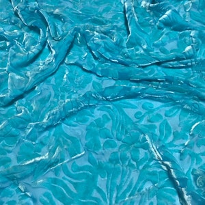 TURQUOISE BLUE Floral Burnout Hand Dyed Silk Velvet Fabric