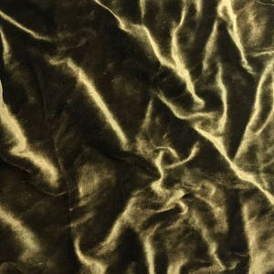 Hand Painted Silk Velvet Fabric - Antique Gold on Olive Green