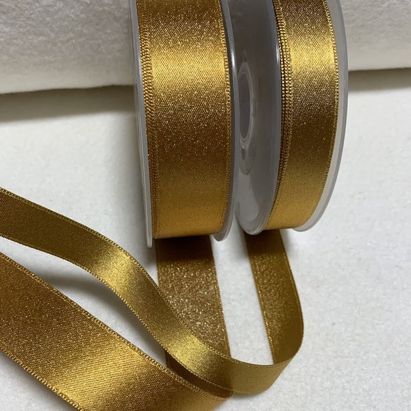 Metallic Gold Double Sided Satin Ribbon Trim Made in France (2 Widths to choose from)