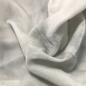 Hand Painted WHITE Silk Velvet Fabric - Silver on White