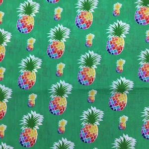 Pineapples on Green - Poly/Cotton Broadcloth Fabric