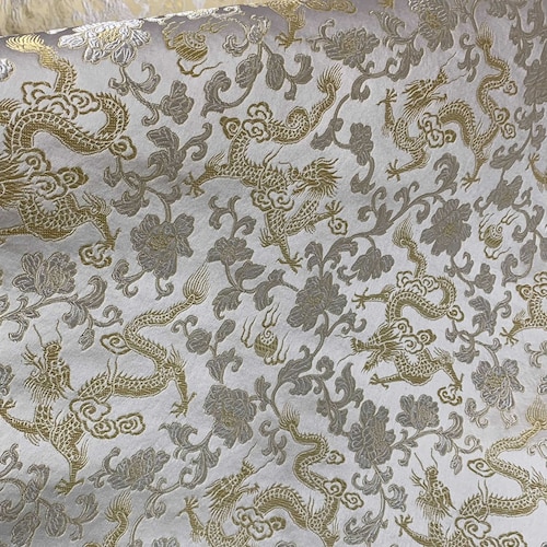 White With Gold Dragons Silk Brocade Fabric - Etsy