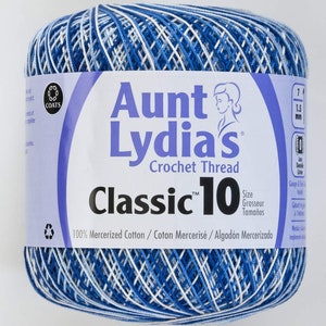 Kappor Moster Lydias virkad bomullstråd Klassisk storlek 10, nyanser av blått (154-14) 300 yards