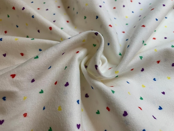 white cotton fabric - Bright Little Hearts on White Cotton Flannel Fabric Vintage 90's OOP by P&B