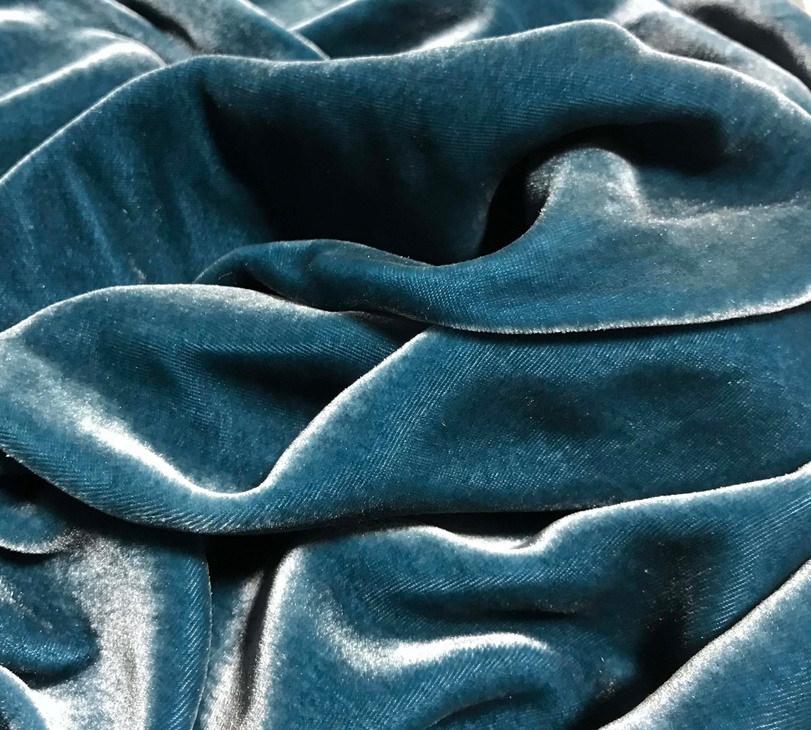 TEAL BLUE Silk Velvet Fabric Etsy