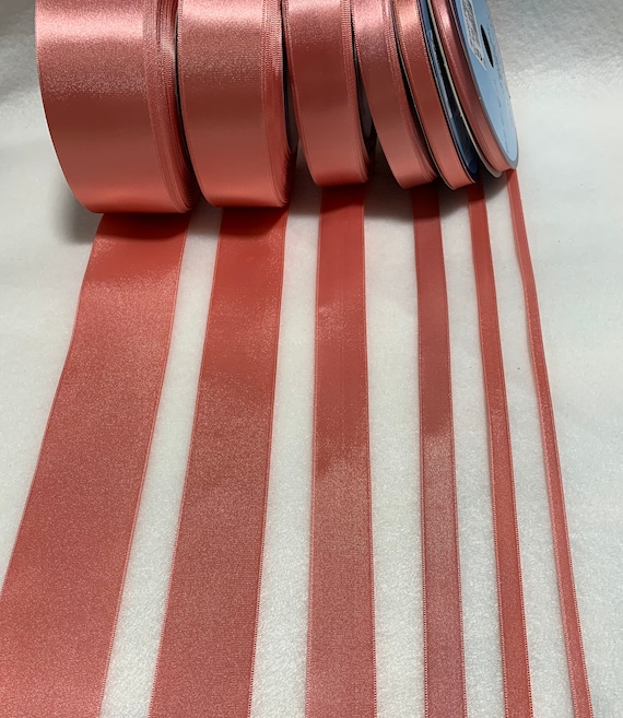 coral none - Coral Double Sided Satin Ribbon - Made in France (6 Widths to choose from)