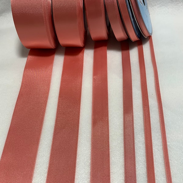 Coral Double Sided Satin Ribbon - Made in France (6 Widths to choose from)