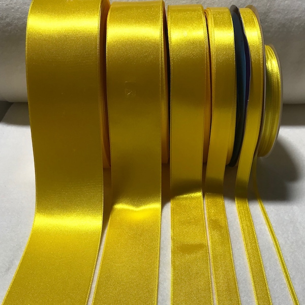 Bright Yellow Double Sided Satin Ribbon - Made in France (6 Widths to choose from)