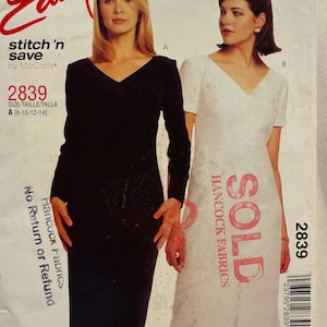 2000 Stitch &#39;n Save by Mccall&#39;s 2839 Misses&#39;/Miss Petite Dress Y2K Sewing Pattern Size A (8-10-12-14) Uncut FF