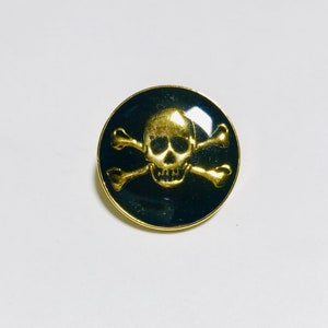 Gold Black Enamel Skull & Crossbones Metal Button - 25mm / 1 inch - Dill Buttons Brand (Set of 2)
