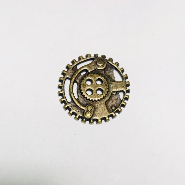 Brass Steampunk Gears Metal Button - 23mm / 7/8 inch - Dill Buttons Brand