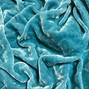PASTEL TEAL Handgefärbter Seidensamt Stoff