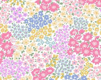 Fleurs de printemps - Rose Lilas Bleu & Jaune Floral - Cosmo Japan Cotton Oxford Fabric