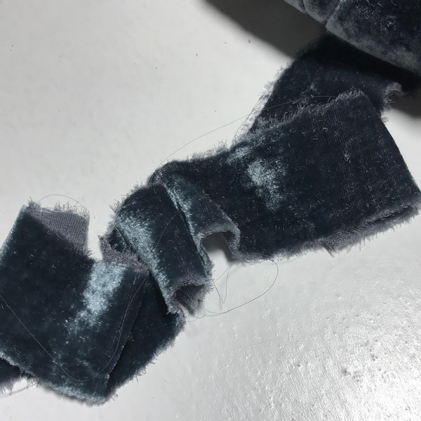 Hand Dyed Gunmetal Silk Velvet Ribbon ( 4 Widths to choose from)