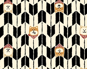 Bandanna Chevron Shiba Inu Chiens - Fuku Fuku- Cosmo Japan Cotton Dobby Fabric