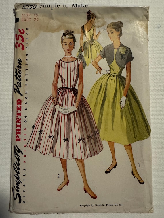 Vintage 1950s Simplicity 4250 Misses Fit N Flare Dress With Bolero Jacket Shrug Pattern Size 12 (bust 30) Uncut FF - Etsy Vintage 1950s Simplicity 4250 Misses Fit N Flare Dress With Bolero Jacket Shrug Pattern Size 12 (bust 30) Uncut FF - Etsy
