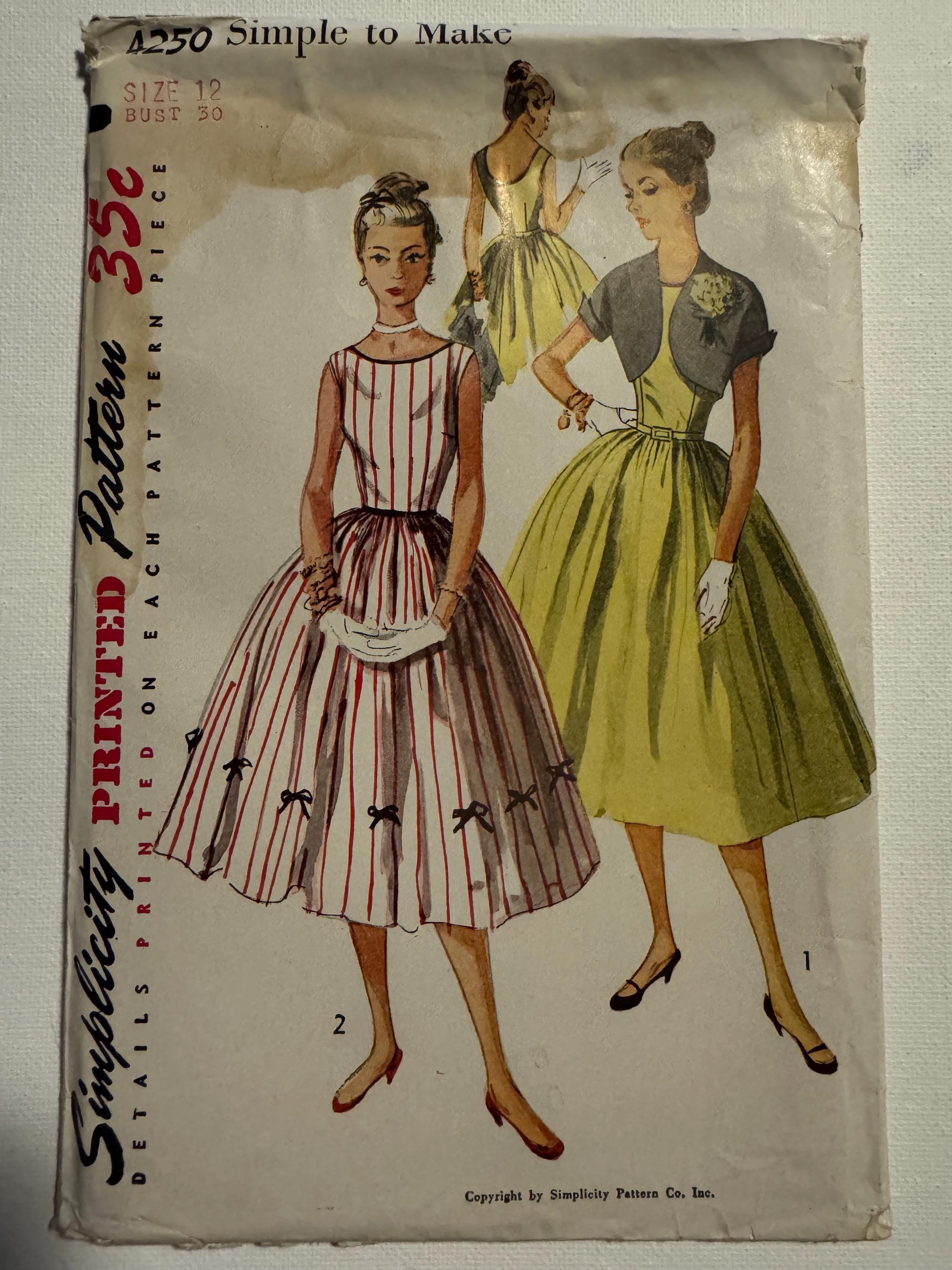 Vintage 1950s Simplicity 4250 Misses Fit N Flare Dress With Bolero Jacket  Shrug Pattern Size 12 (bust 30) Uncut FF - Etsy
