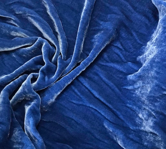 Hand Dyed DENIM BLUE Silk VELVET Fabric