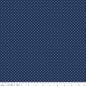 12&quot;x45&quot; White Swiss Dot on Navy - Riley Blake Cotton Fabric - Remnant Sale