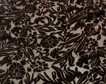 CHOCOLATE BROWN Floral Burnout Hand Dyed Silk Velvet Fabric