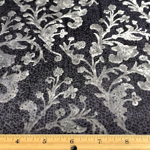 14&quot;x33&quot; Silver & Black Floral Burnout Silk Velvet Fabric - Remnant Sale