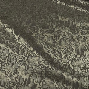 Olive Green Baroque Scroll - Silk Jacquard Fabric