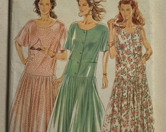 Vintage 1980's New Look 6679 Short Sleeve Sleeveless Ankle Length Dress Sewing Pattern Sizes 8-18 Uncut FF