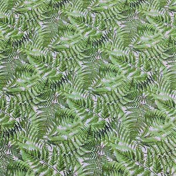 Green Ferns on White - Orchids In Bloom - by Michel Design Works for Northcott Cotton Fabric