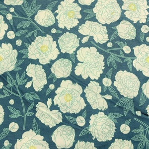 Teal Multi Peonies - Primavera - by Pippa Shaw for Figo 100% Cotton Fabric