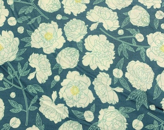 Teal Multi Peonies - Primavera - by Pippa Shaw for Figo 100% Cotton Fabric