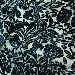 Sage & Teal Green Floral Burnout Hand Dyed Silk Velvet Fabric