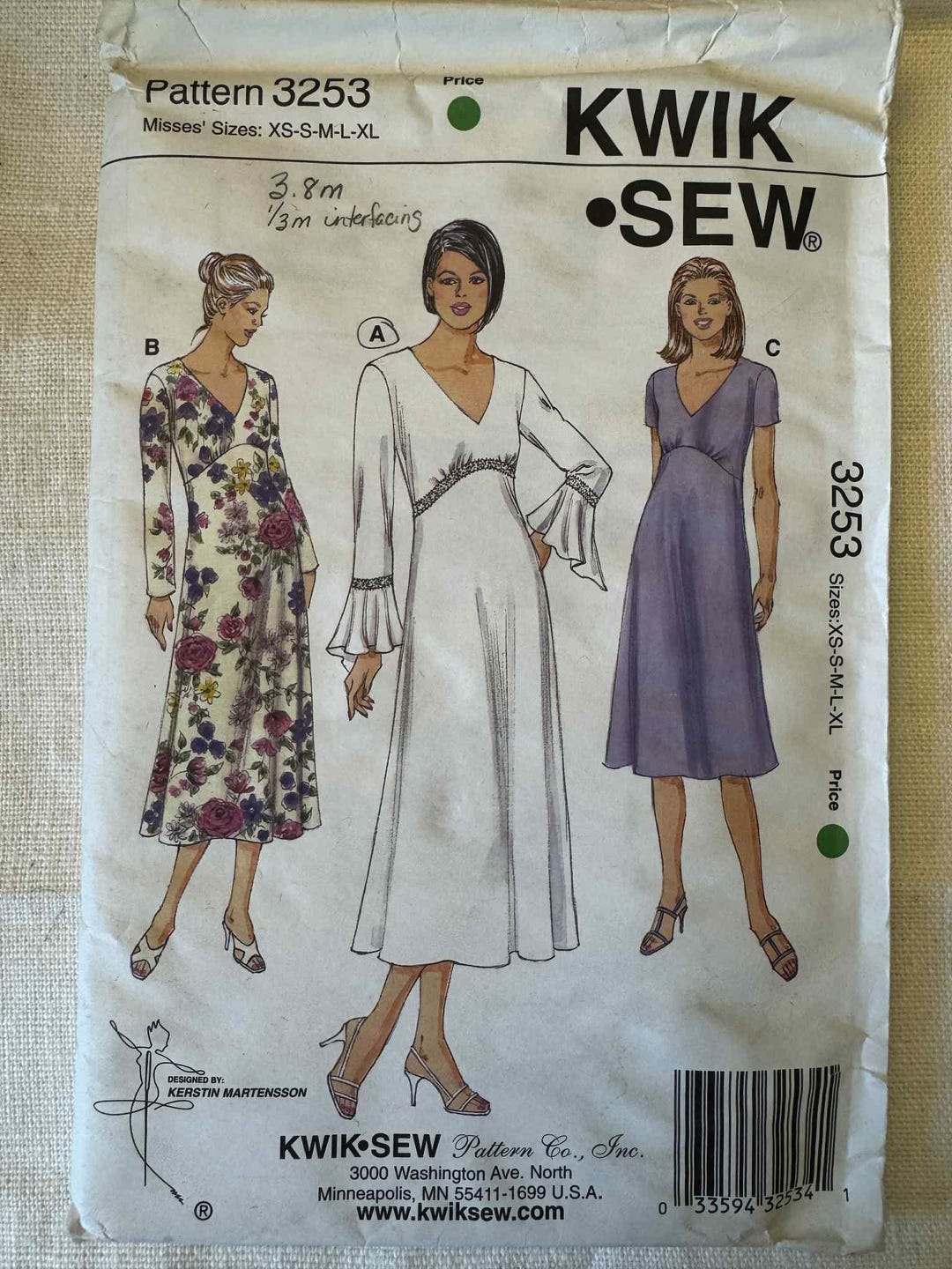 Over Dress Pattern 2004 Kwik Sew Pull Over Dress With V Neckline Peasant Sleeves. Pattern ...