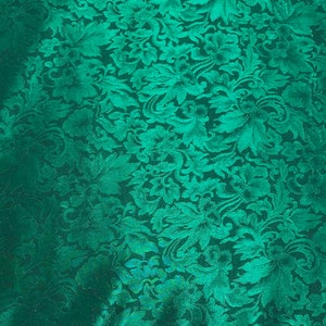 Emerald Green Baroque Scroll - Silk Jacquard Fabric