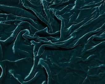 TEAL BLUE Hand Dyed Silk Velvet Fabric