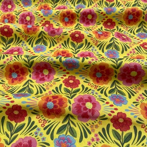 1/2 yard increments Viva Mexico! Floral Yellow - Paintbrush Studio Cotton Fabric